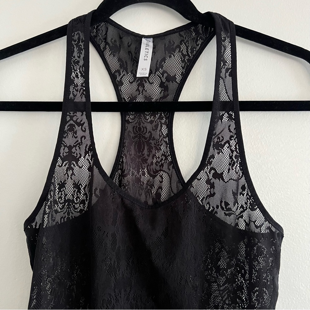 Fabletics Black Floral Lace Orchard Racerback Tank Top Size XS - Picture 5 of 9